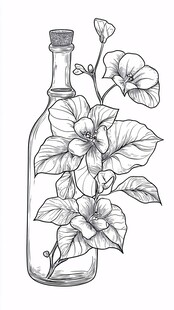 瓶中花卉手绘插画