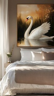 卧室中的优雅天鹅装饰画