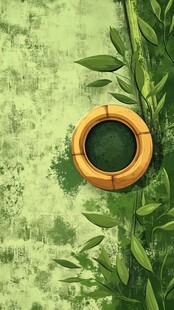 竹制茶器与绿植背景图