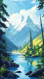 宁静山林间的秀丽山水景色