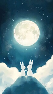 月下双兔共赏浩瀚星空
