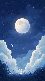月夜下的白兔与梦幻天空