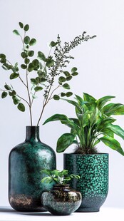 复古绿植花瓶组合摆件