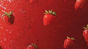 红色背景上的新鲜草莓