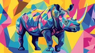 彩色几何风犀牛插画