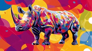 彩色几何风犀牛插画