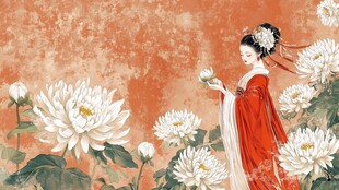 古风佳人赏菊图