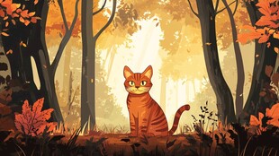 秋日林中的橘猫