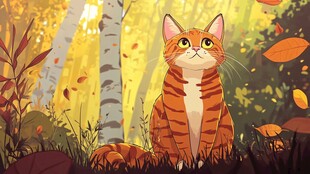 秋日林间的橘猫