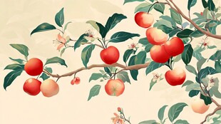 枝头红苹果 绿叶相映衬