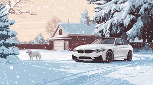 冬日雪景中停放的帅气轿车