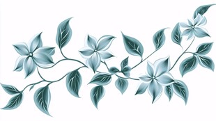 蓝绿色花卉枝叶装饰图案