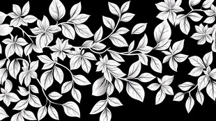黑白花卉枝叶图案纹理