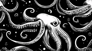 黑白章鱼图案插画设计