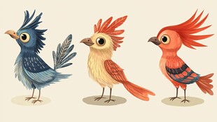 三只色彩缤纷的卡通小鸟