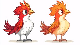 两只卡通风格的色彩鲜艳小鸟