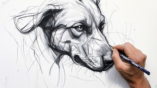 手绘中的狗狗头部瞬间