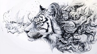 水墨风格虎的奇幻形象