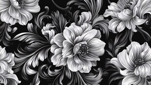 黑白花卉图案 优雅艺术风