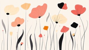 手绘简约花卉插画图案