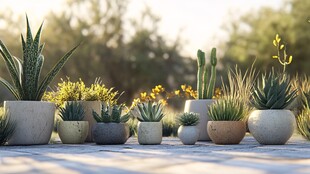 户外摆放的多样盆栽植物