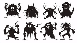 可爱黑色小怪物剪影集合