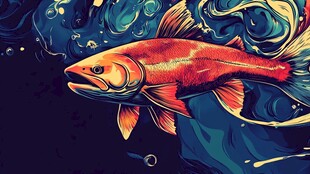 灵动红鱼畅游奇幻水底世界