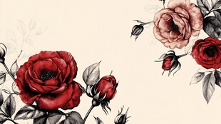 复古风手绘红粉玫瑰花