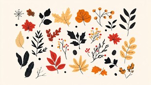 秋季植物元素插画集合
