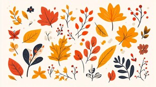秋季缤纷树叶插画元素