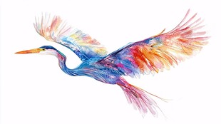 彩色飞鸟展翅翱翔