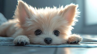 可爱小狗趴地乖巧模样