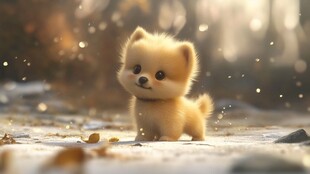 雪地中的可爱小黄狗