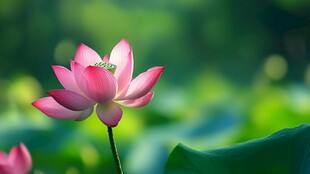 娇艳荷花绽放绿意间