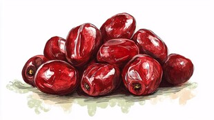 水彩绘就的饱满红色果实