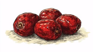 手绘鲜红饱满的蔓越莓