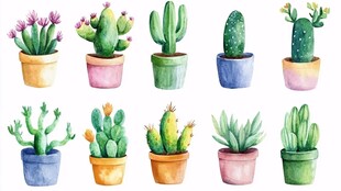 多彩盆栽仙人掌插画集