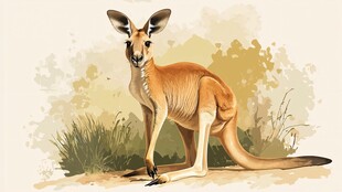 站立的袋鼠水彩风插画