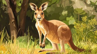 站立在草地的可爱袋鼠