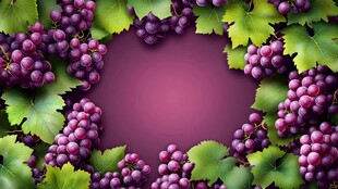 紫葡萄绿叶环绕背景图