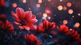 梦幻红花朵朵绽星空