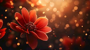 梦幻橙红花朵与光斑背景