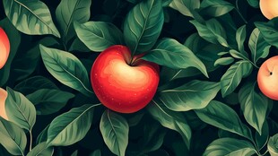 红苹果藏于绿叶间