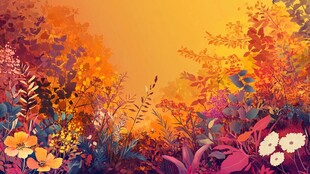 秋日绚烂花草风景图