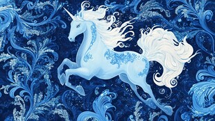 梦幻蓝独角兽华丽图案