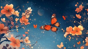 月夜蝶舞繁花间