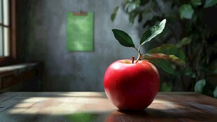 红苹果置于复古室内桌面