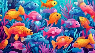 梦幻海底多彩鱼群景观