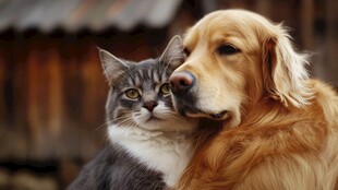 猫狗依偎的温馨瞬间