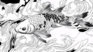 黑白锦鲤游于浪间